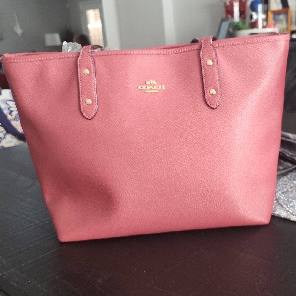 Coach Pink Leather Tote with Structured Design